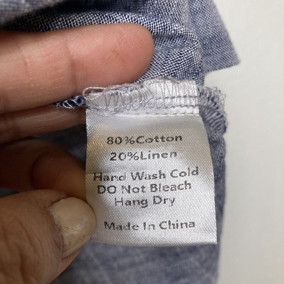 Allrow Blue Linen Cotton Blend Scalloped Sleeve Blouse Size Small - Picture 11 of 12